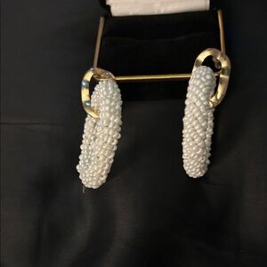 Elegant Gold and White Seed Pearl Earrings For Pierced Ears